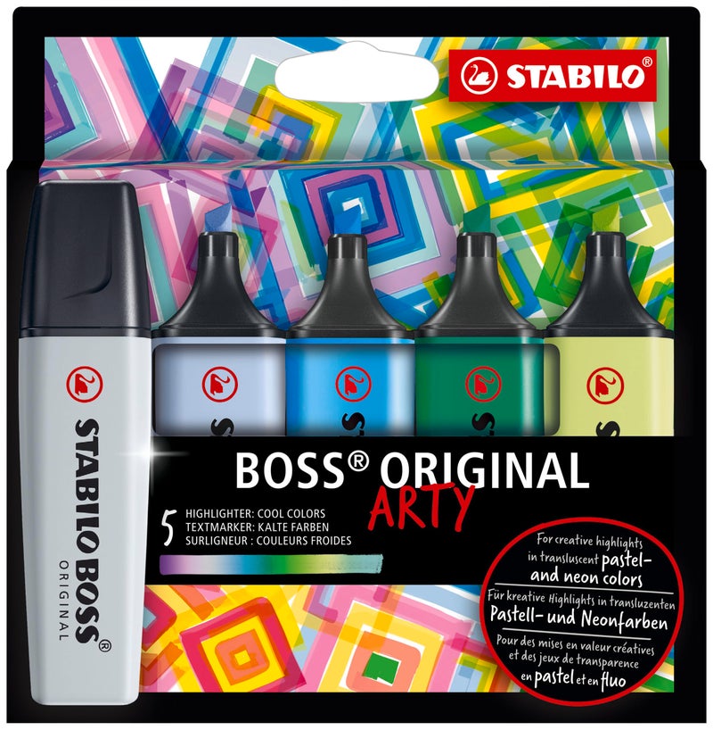 ستابيلو هايلايتر STABILO BOSS الأصلي - ARTY - عبوة من 5 - ألوان رائعة، طرف مشطوف، تقنية مضادة للجفاف - Image 1